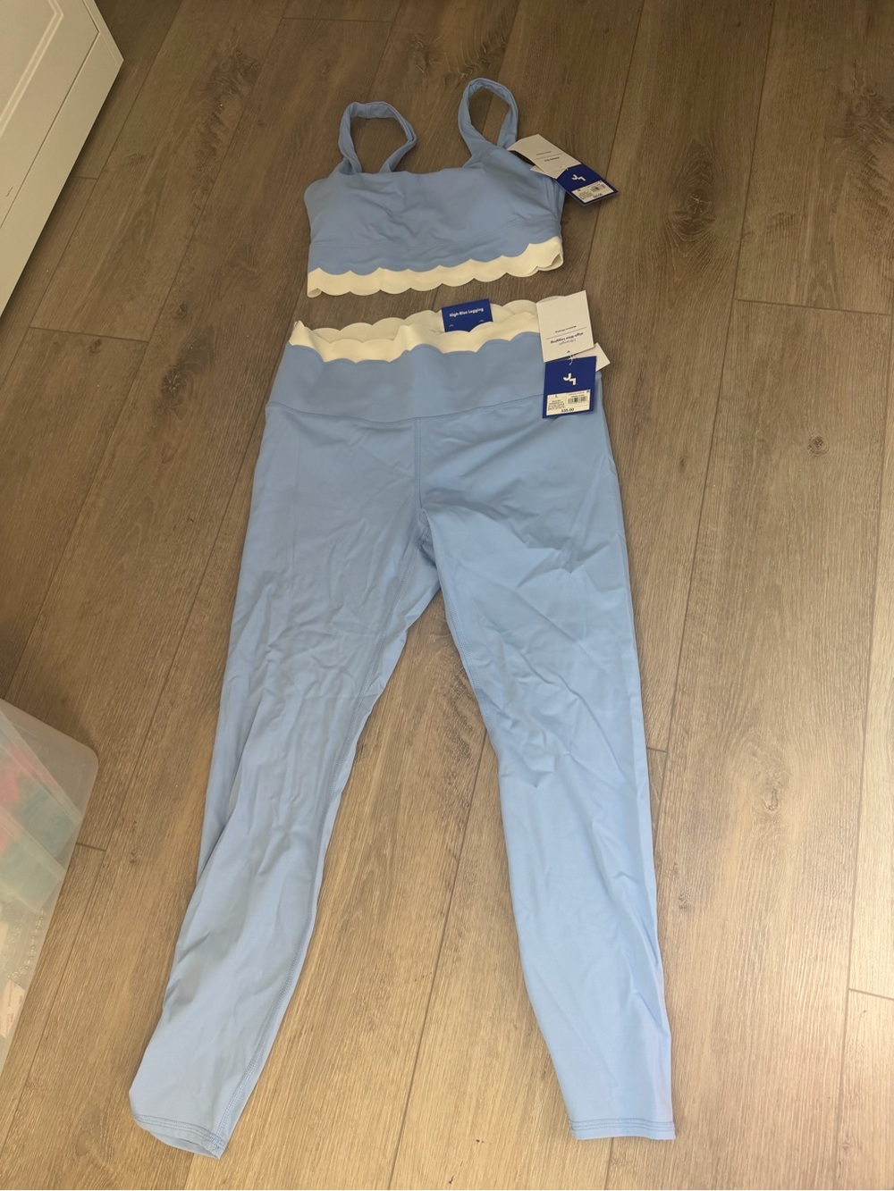 Target Light Blue and White Scallop-Trim Active Set - Crop Top & Leggings